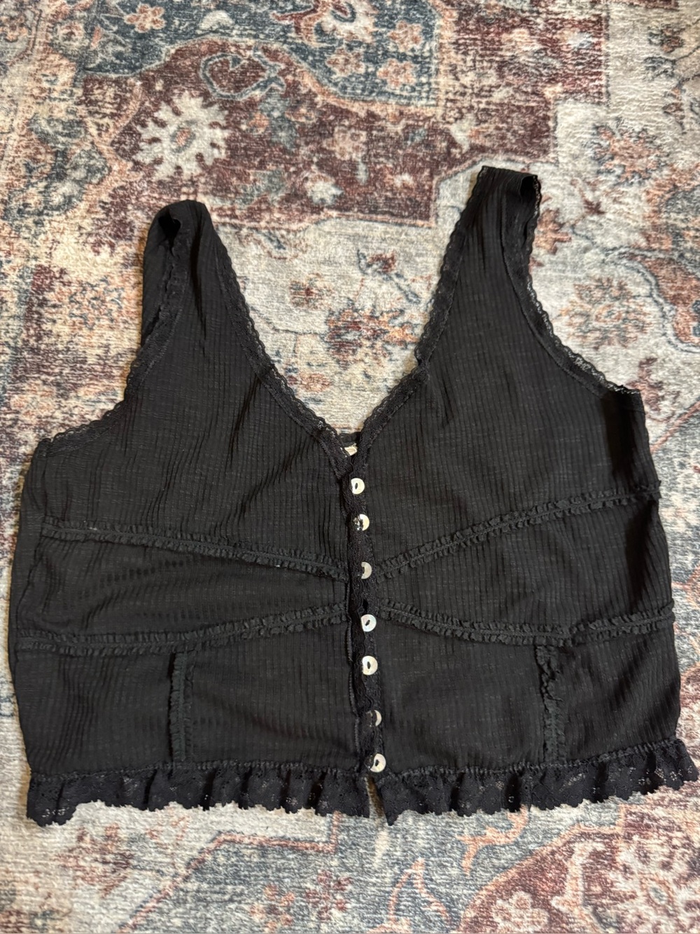 POL Black Ribbed Button-Front Cropped Tank